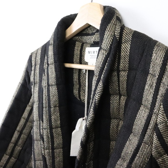 NWT MIRTH Bruges Jacket Small Black Golden Stripe Quilted Coat Handmade Belted - Picture 7 of 11